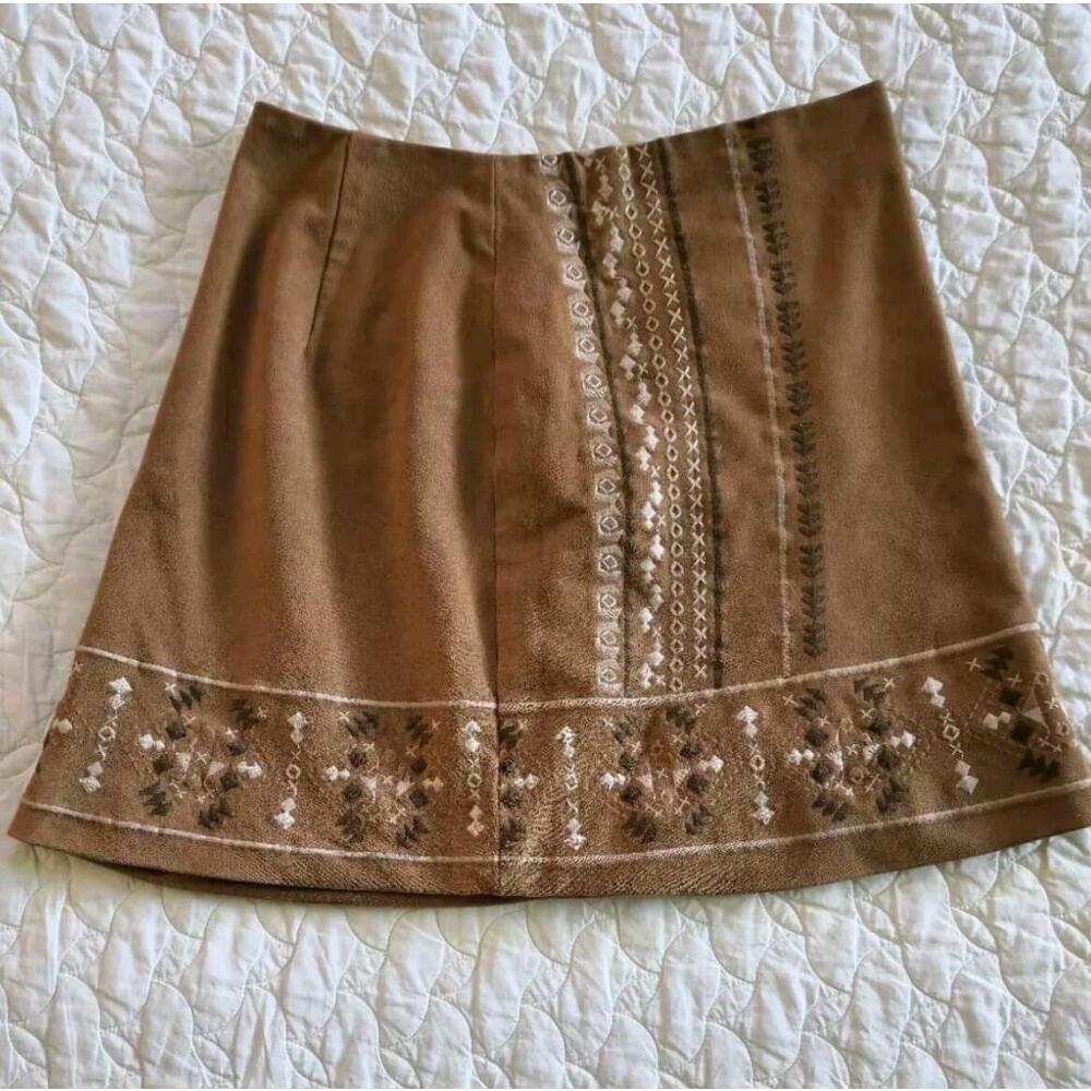 Abercrombie & Fitch Embroidered Mini Skirt Women 2 Brown Boho Cottagecore - Picture 2 of 10
